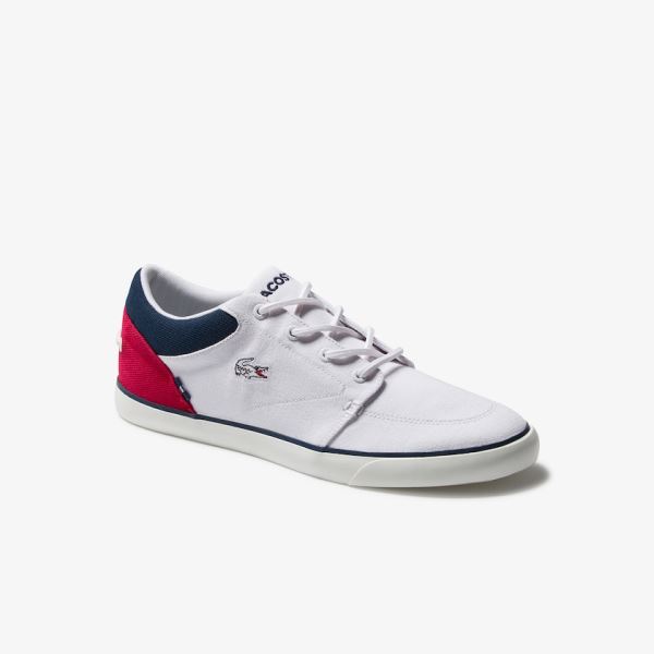 Lacoste Bayliss Canvas Sneakers Pánské - Tenisky Bílé / Tmavě Blankyt / Červené | CZ-DWj0Sv